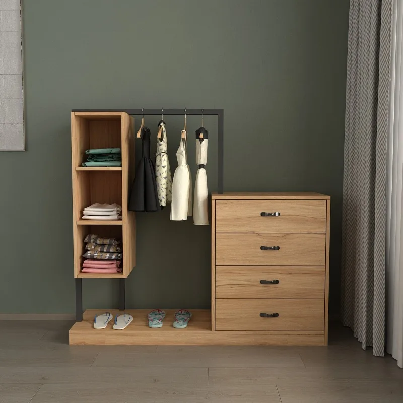 Multifunctional floor coat rack, long clothes storage rack, integrated bedroom wardrobe, chest of drawers