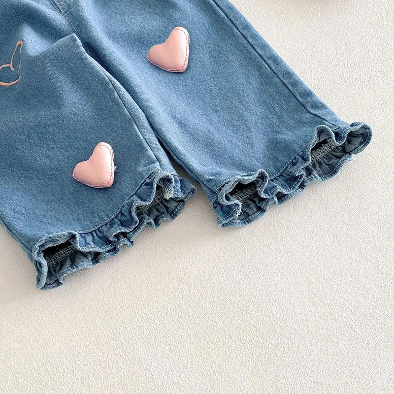 MILANCEL New Spring Kids Jeans 0-5T Baby Cute Three Dimensional Love Trousers Children Girls Thin Style Denim Blue Pants