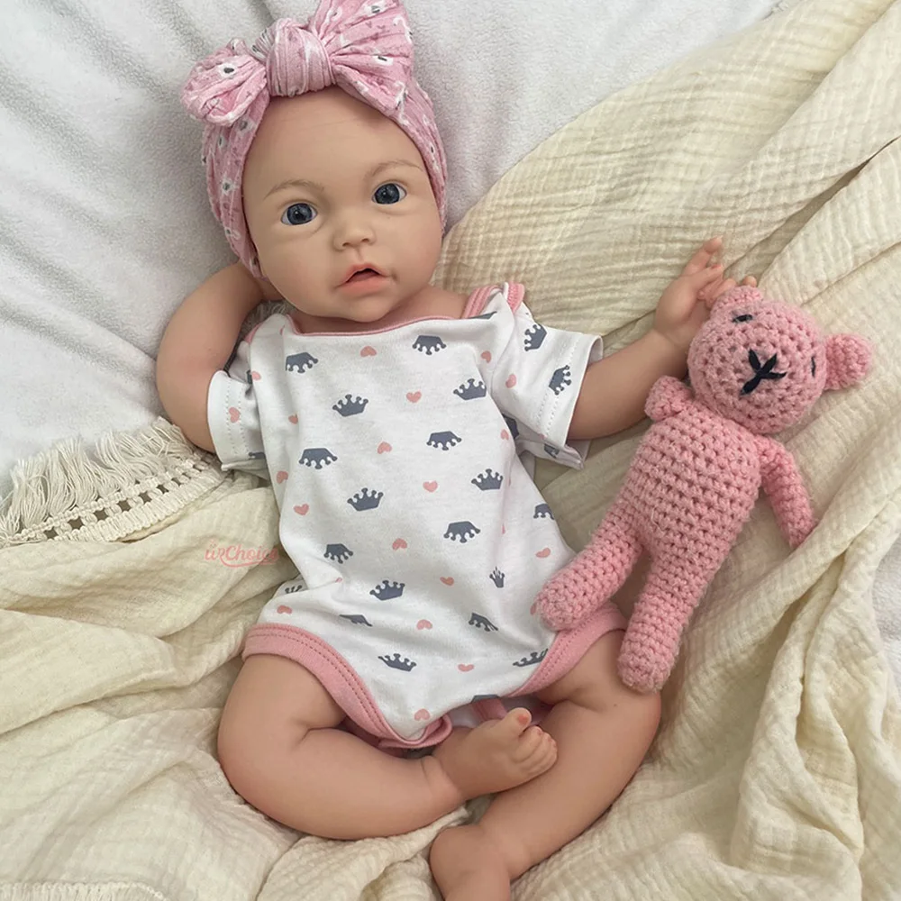 Blue Eyes 18 Inch Lifelike Silicone Reborn Dolls With Accessories Art Hand-Painted 3D Veins Cute Art Doll For Christmas Gift