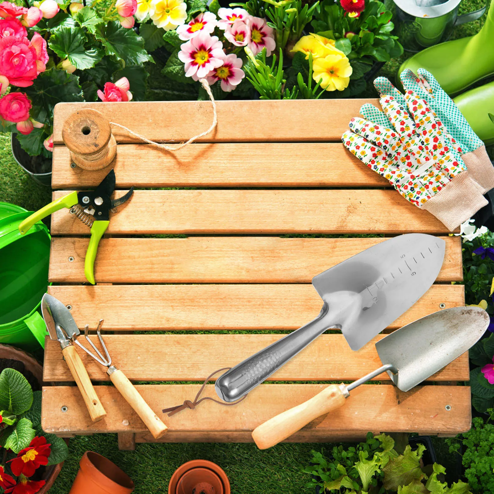 

1pc Stainless Steel With Depth Scale Durable Weed Puller Planting Tool For Yard Soil Digging Shovel Garden Tool Scale Garden