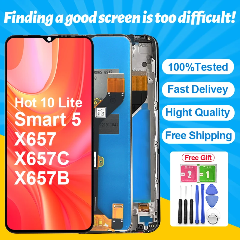 6.67 Inches Smart 5 X 657B For Hot 10 Lite X657 X657C Display Touch Sreen Digitizer Assembly Replacement X657 X657C X657B LCD