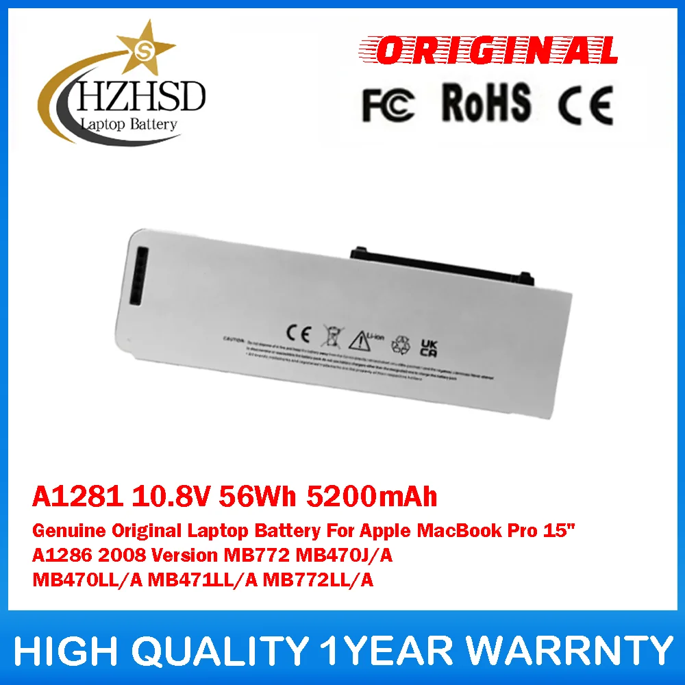 

A1281 10,8 В 56 Втч 5200 мАч Оригинальный аккумулятор для ноутбука Apple MacBook Pro 15 дюймов A1286 2008 версия MB772 MB470J/A MB470LL/A