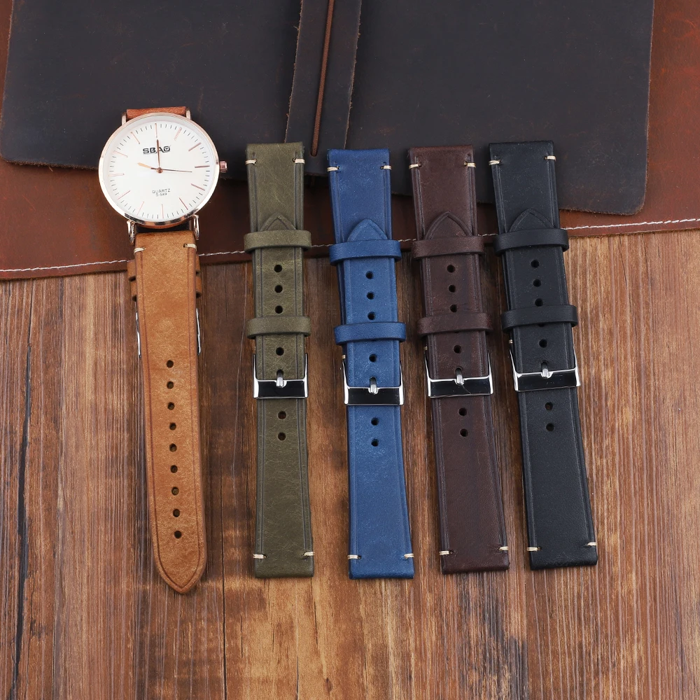 18mm 19mm 20mm  21mm 22mm Watchband for Women Men Handmade Wristband First Layer Cow Leather Watch Strap