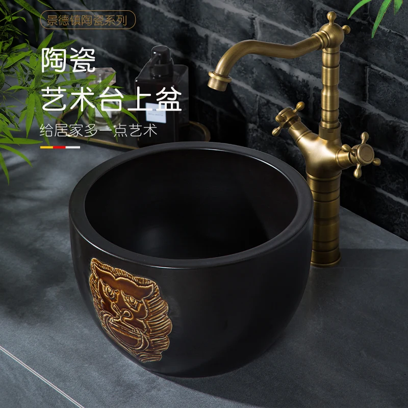 

China Artistic Porcelain Handmade Porcelain Lavabo Bathroom Vessel Sinks ceramic wash basin shampoo bowl