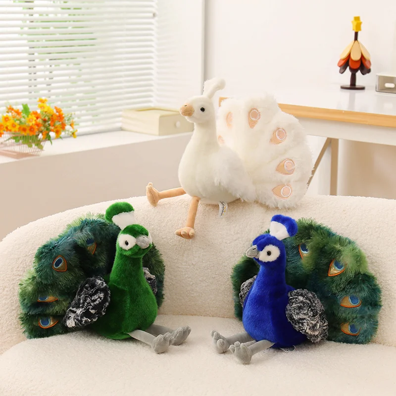 

Simulation Peacock Plush Toy White Green Blue Peacock Spread Tail Beautiful Plush Doll Quality Stuffed Cotton Adorns Bedroom