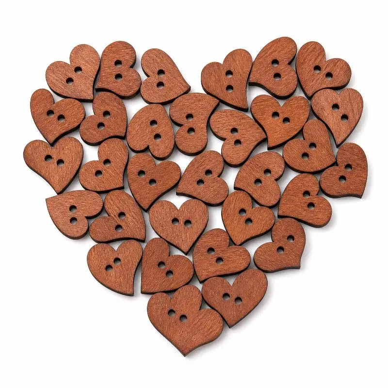 Retro Wooden Buttons Heart Star Shape 2-Hole Sewing Accessories 100pcs Pack