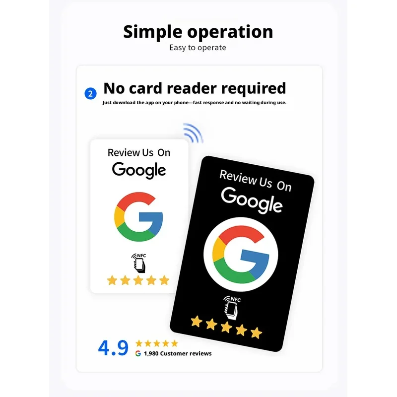 Google Review Tap NFC Card NTAG215 13.56MHz Reusable Contactless Card For Retail Business Review Collect