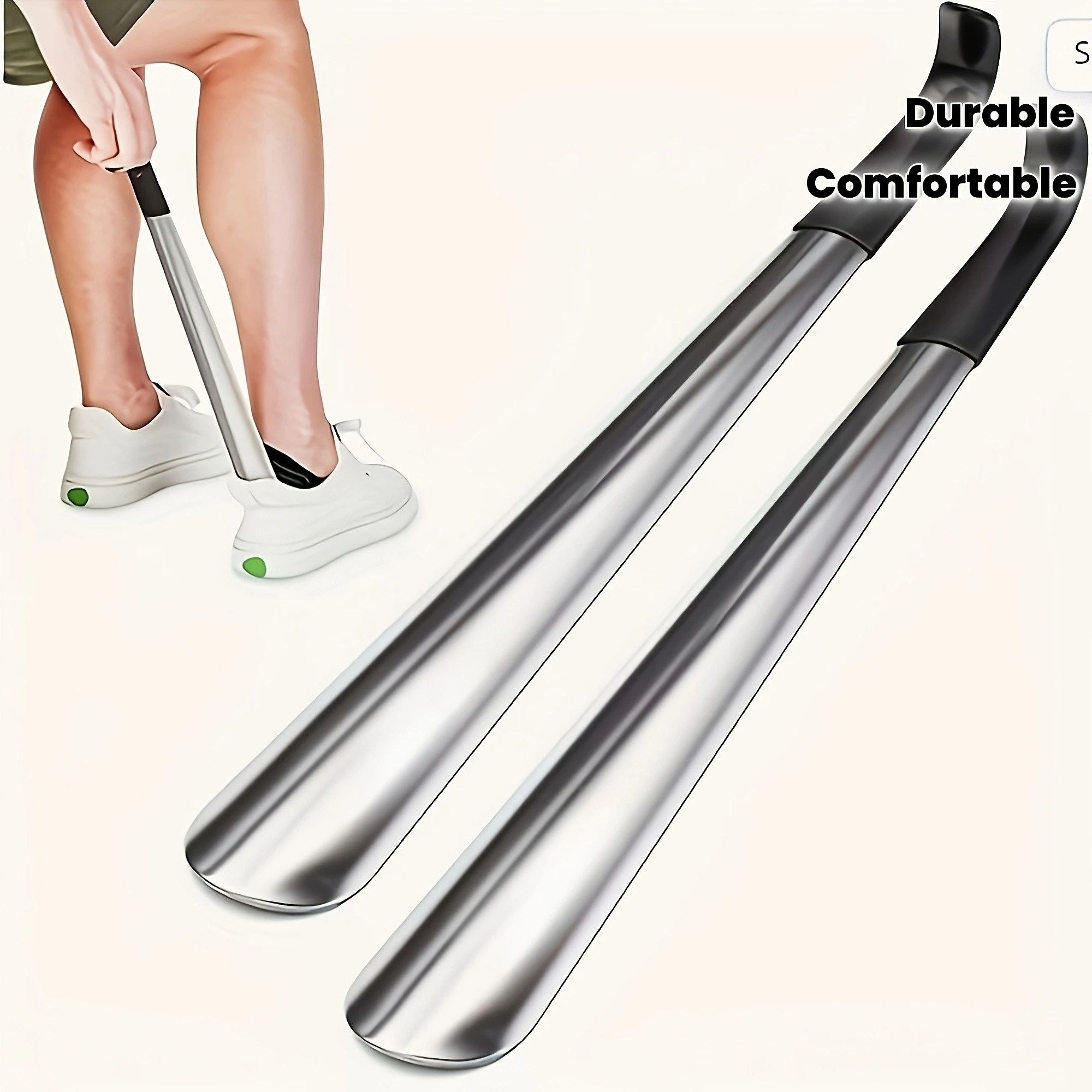 Simple Stainless Steel Shoe Horn: Slip on Shoes While Standing. No Bending. Easy-Grip with Hanging Hole. Fits All Footwear.