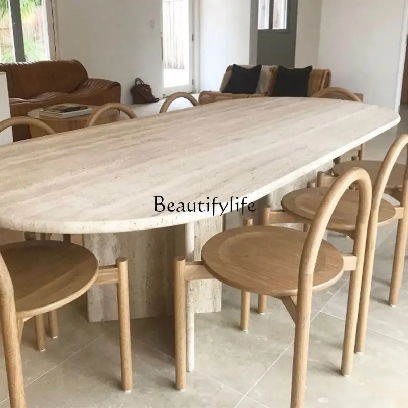 Natural Cave Stone Ellipse Dining Table Design Square round Dining Table