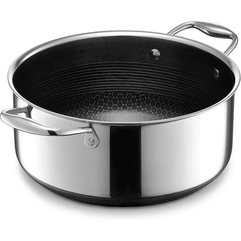 Hybrid Nonstick Dutch Oven Stainless Steel Lid, Dishwasher Safe, Oven Safe up to 900°F, Induction Safe, All Stovetop Compatible