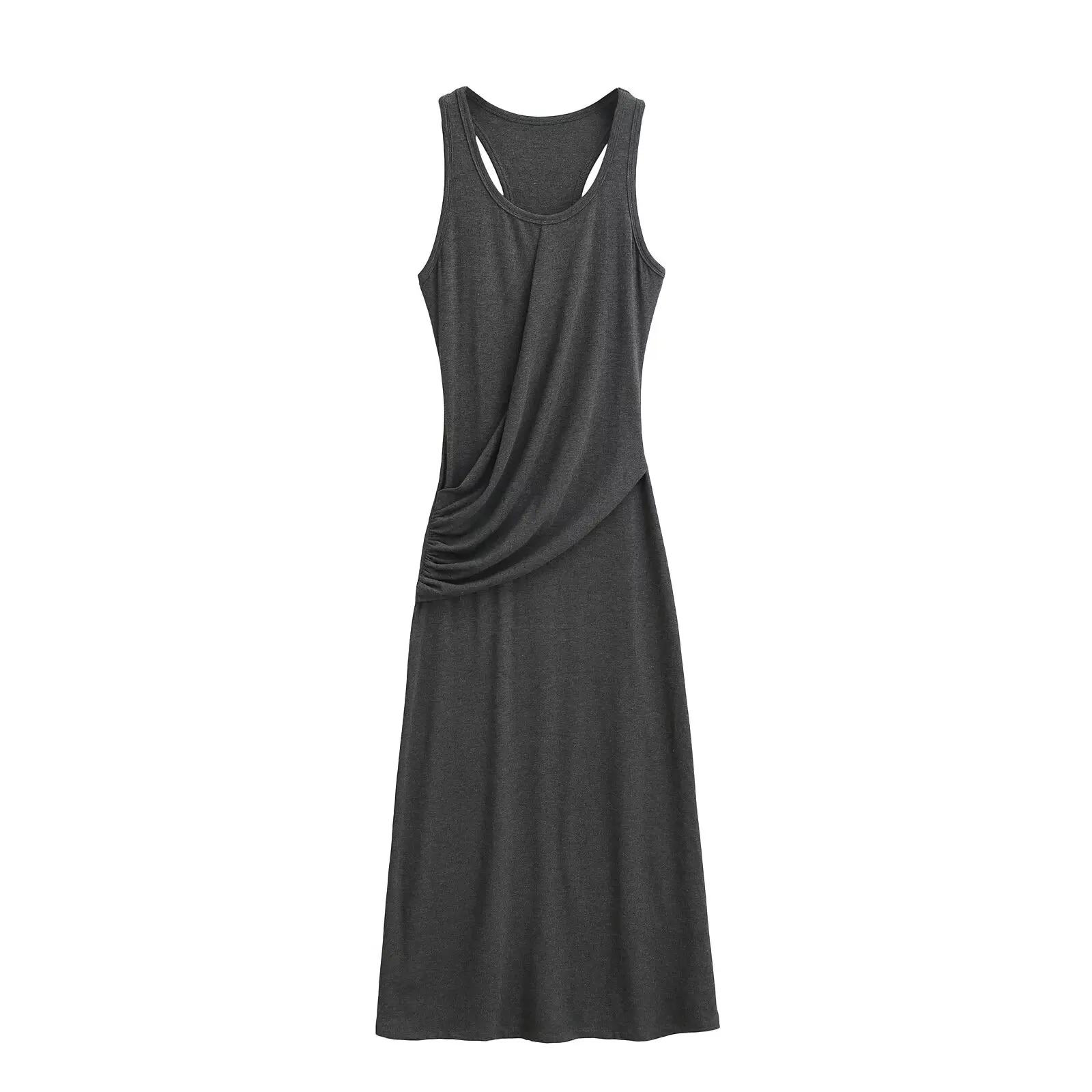 슬림 플리츠 스트랩 니트 여성용 봄 여름 신상 하이웨이스트 허리 조임 롱 스커트