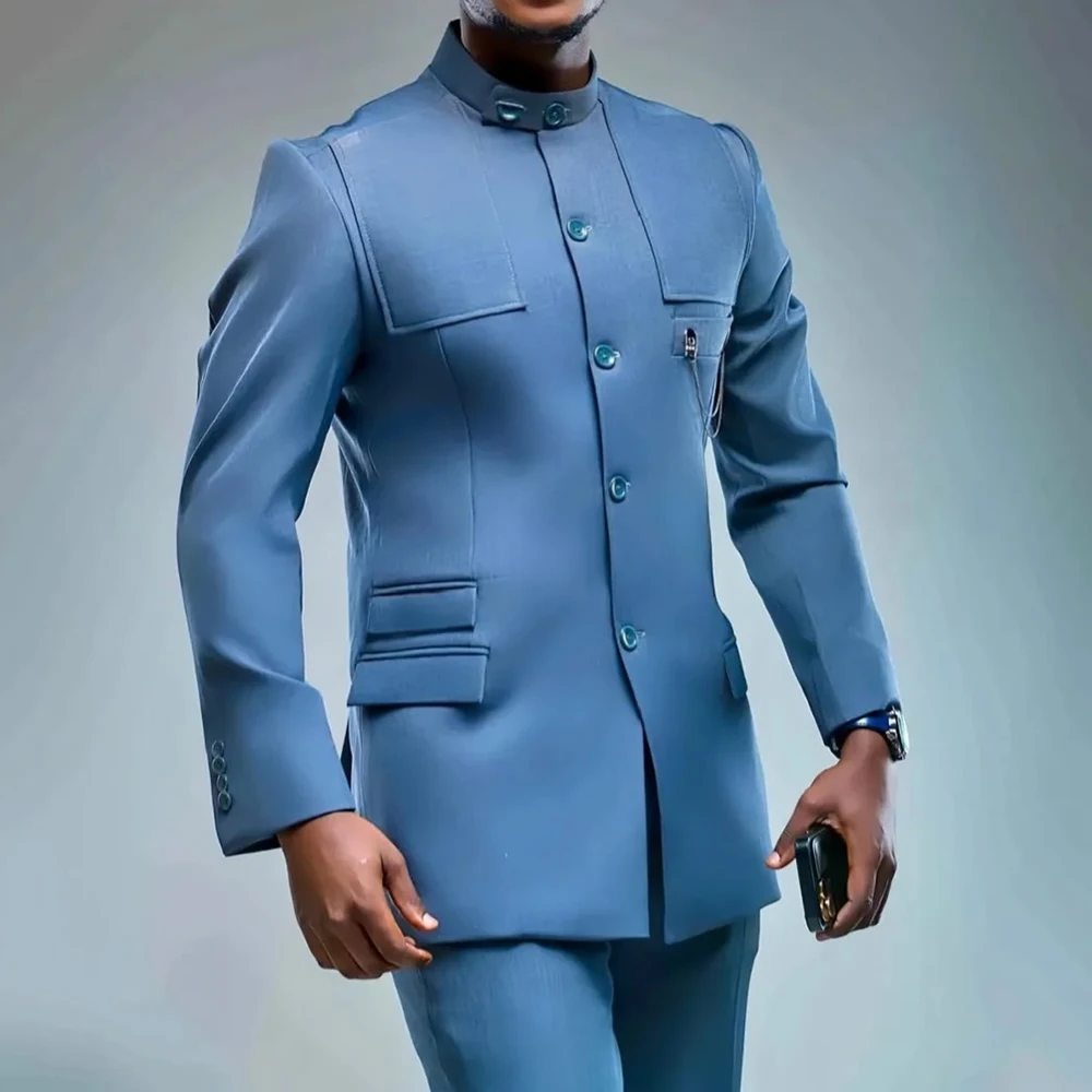 

Fashion Men's Suits Solid Color Single Breasted Stand Lapel Blazer Slim Fit Customzied 2 Piece Jacket Pants Full Sets Clothing