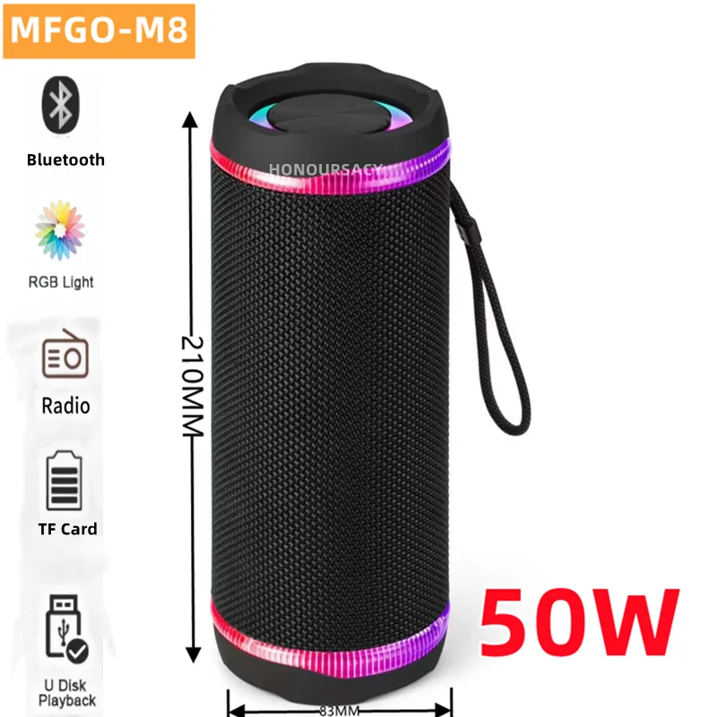 

50W High Power Bluetooth Speaker Portable RGB Colorful light Waterproof Wireless Subwoofer 360 Stereo Surround TWS FM Boombox