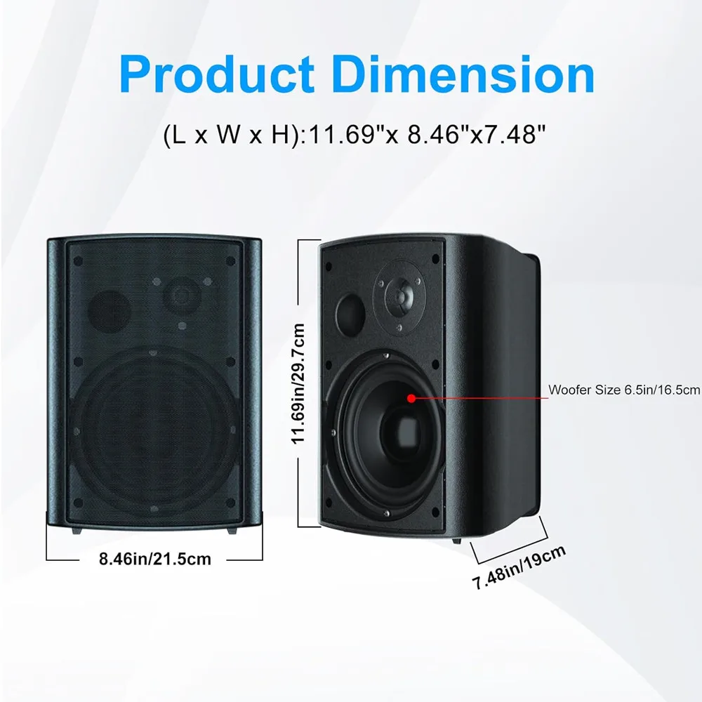 4PCS 800W 6.5'' Outdoor Speakers Wired Waterproof Passive Wall Mount With Powerful Bass All-Weather Durability For Patio