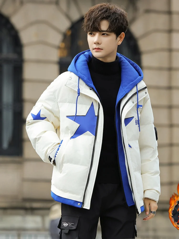 

Teenage Boys' Faux Two-Piece Parka Jaet Winter Thiened Cotton Padded Hooded Coat Faionable Urban Sle Warmth Guaranteed