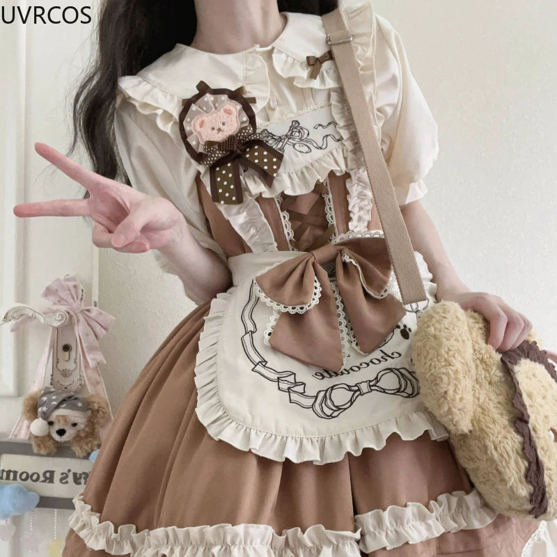 Japanese Kawaii Lolita JSK Dress Women Sweet Cute Bow Bunny Embroidery Party Mini Dresses Gothic Y2k Sleeveless Princess Dresses