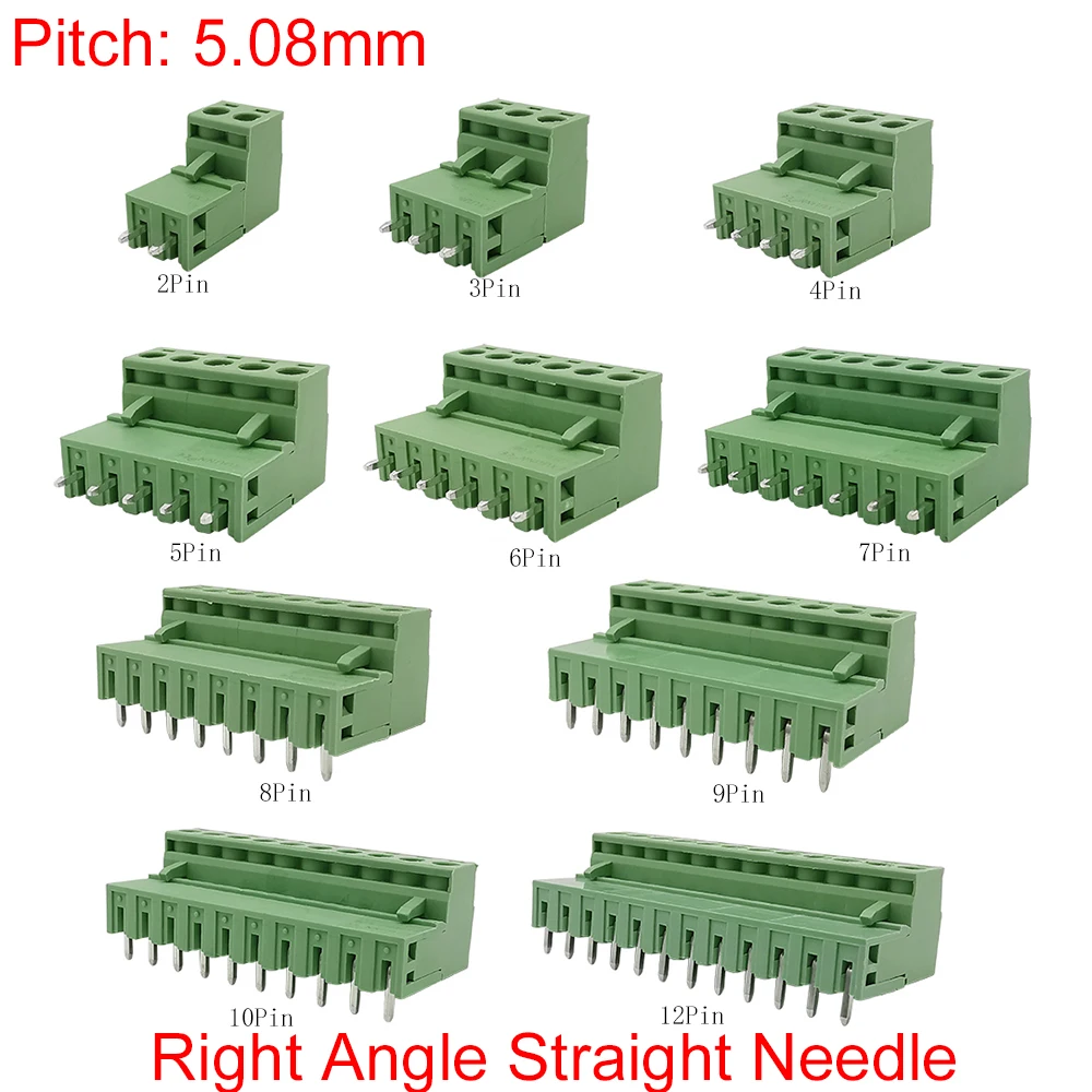 5/10Pairs 2EDG 5.08mm Pitch Screw Terminal Blocks 2/3/4/5/6/7/8/9/10/12 Pin Male Plug Female Socket PCB Connector 5.08 mm