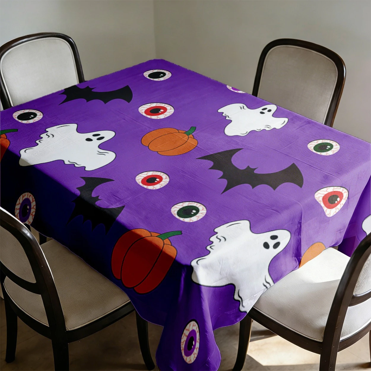 Purple Ghost Pumpkin Eyeball Halloween Table Cloth Rectangle Table Cover Reusable Tablecloth for Halloween Kitchen Dining Decor