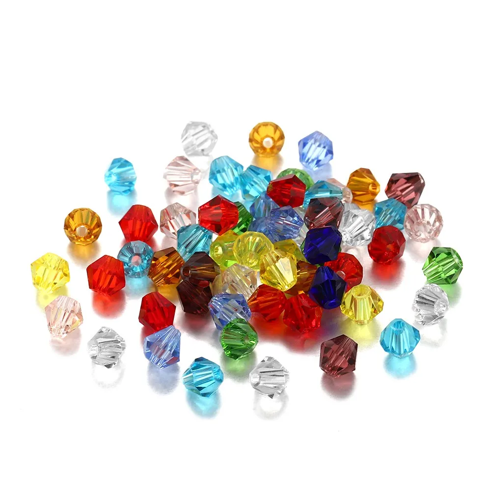 200Pcs 3mm AB Color Shiny Faceted Glass Beads Loose Spacer Bicone Crystals Beads for DIY Bracelet Jewelry Making Accessories