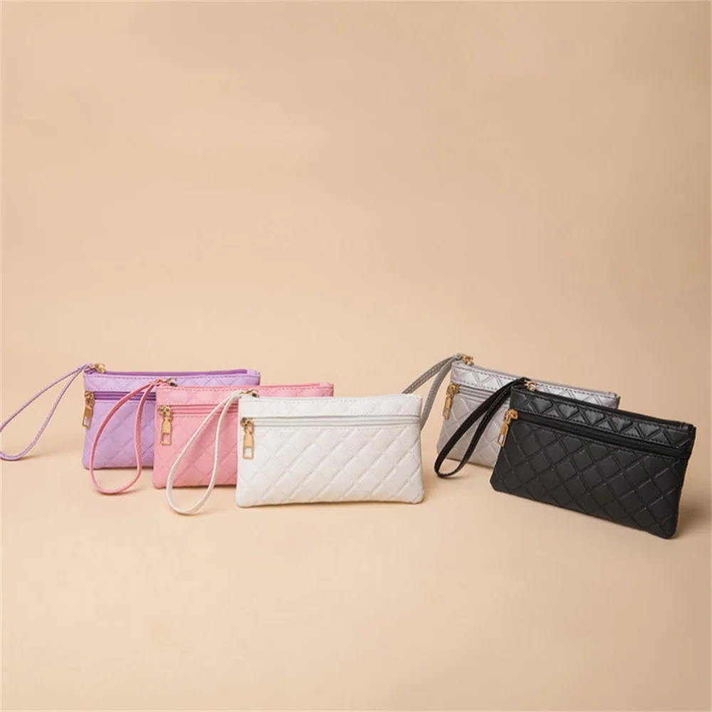 1 Pcs Long PU Leather Double Zipper Clutch Women Cell Phone Bag Girl Coin Purse Card Holder Wallet Lady Wristlet