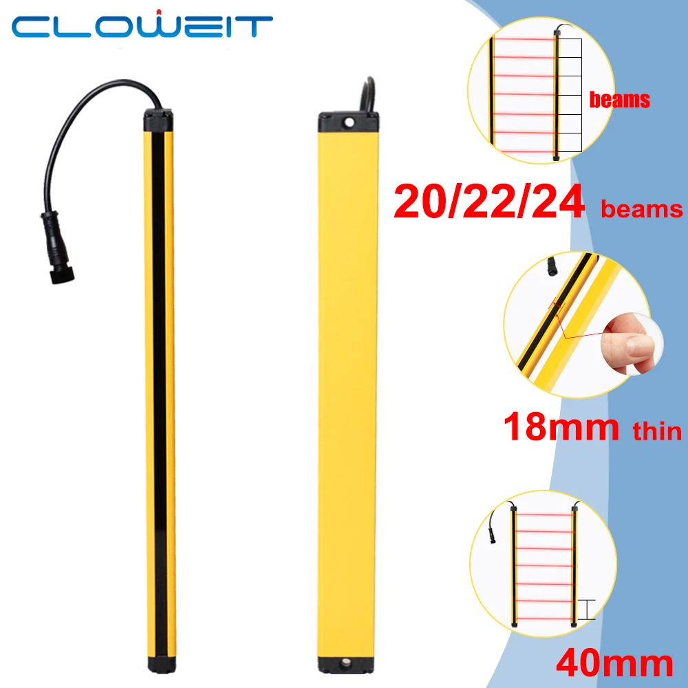 Cloweit 18x35 Safety Light Curtains APS18-20/22/2440 2m Detecting Distance Super Thin Grating Device Protection Measurement