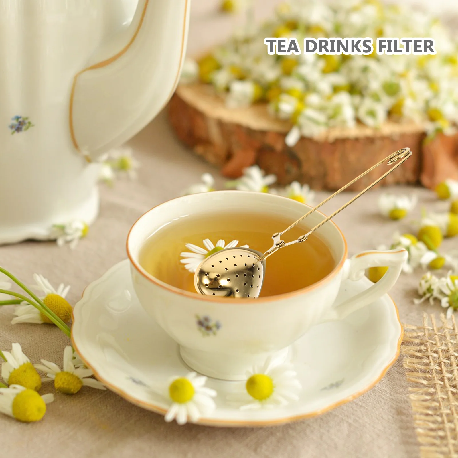 

2 PCS Filter Stainless Steel Tea Infusers Strainer with Handle for Loose Strainers Golden