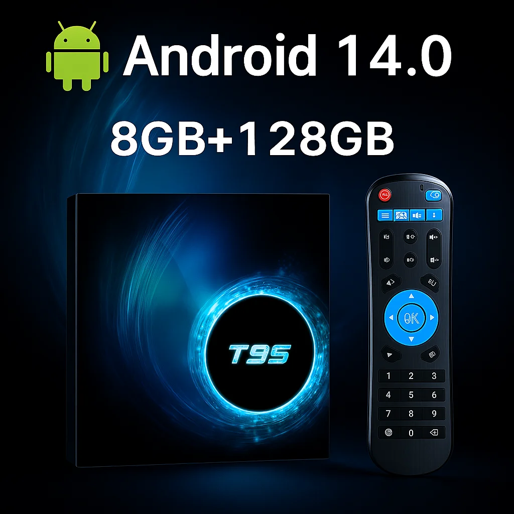 T95 Smart Android 14 TV Box 4GB 128GB Allwinner H616 يدعم 8K HDR فيديو مزدوج WiFi 2.4G/5G BT5.0 HDMI مشغل الوسائط فك التشفير