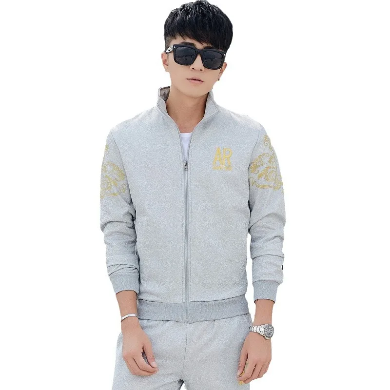 Spring Autumn Casual Suit Men Sports Sweatshirt Set Fashion Stand Collar Cardigan Sweatshirt Straight Leg Pants Two Piece Set