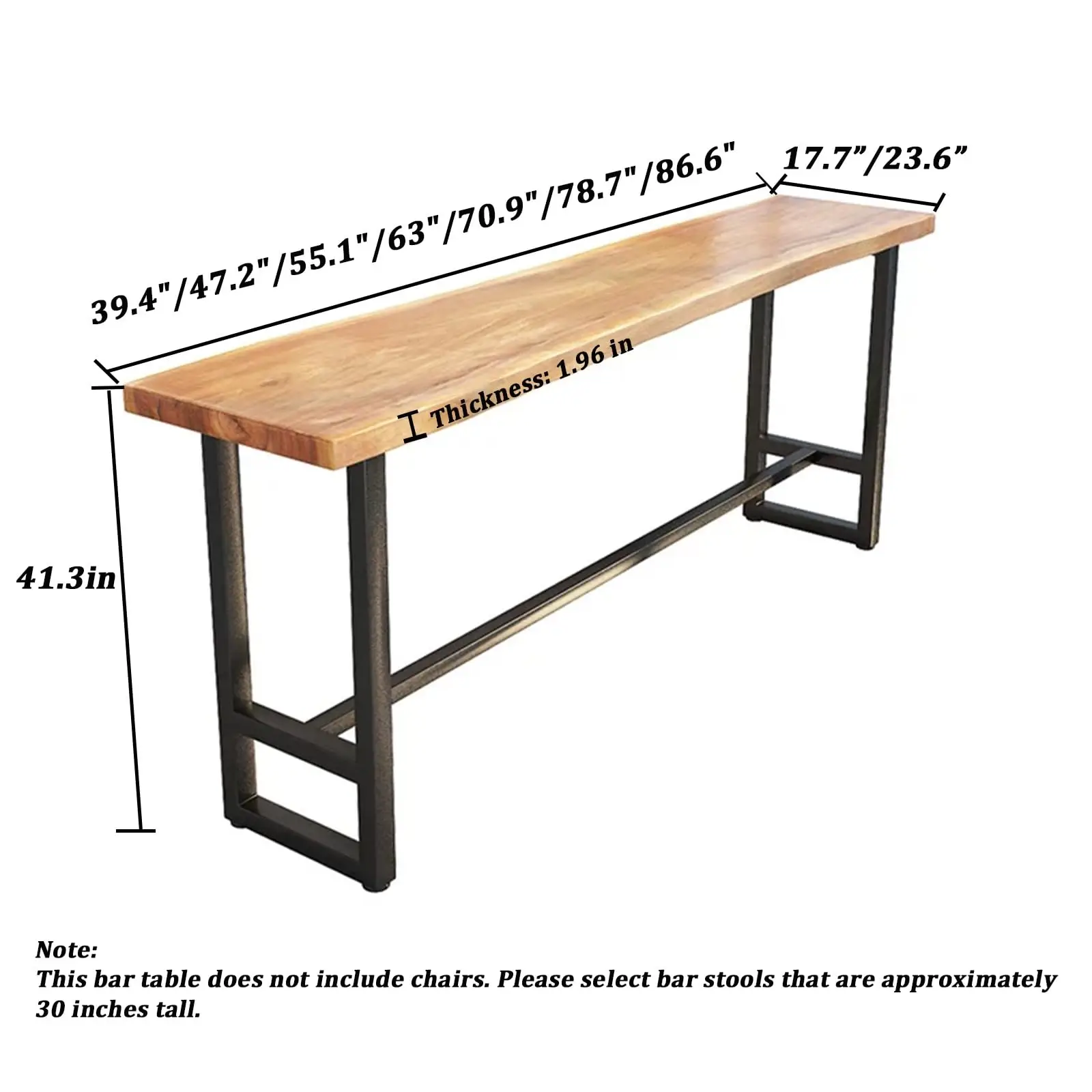 Solid Wood Bar Height Pub Table, Live Edge Console Table, Industrial Rectangular High Top Kitchen Dining Narrow Tables