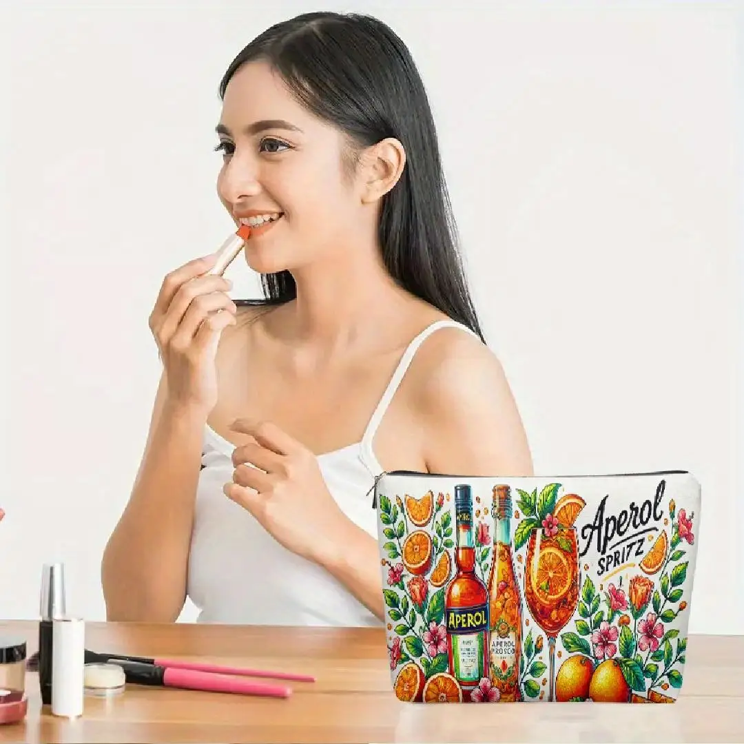 オレンジプリッツカクテルメイクアップバッグ - 多機能ジッパーポーチ、ジュエリー収納バッグ、旅行に最適なジッパー付き小型収納バッグ。