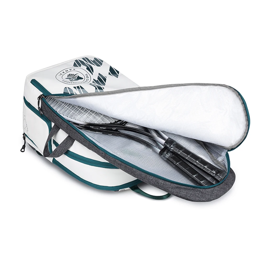 Bolsa portátil para 3 raquetas de tenis, compartimento para zapatos separado, bolsa impermeable para tenis de playa, bolsa de entrenamiento deportivo expandible transpirable