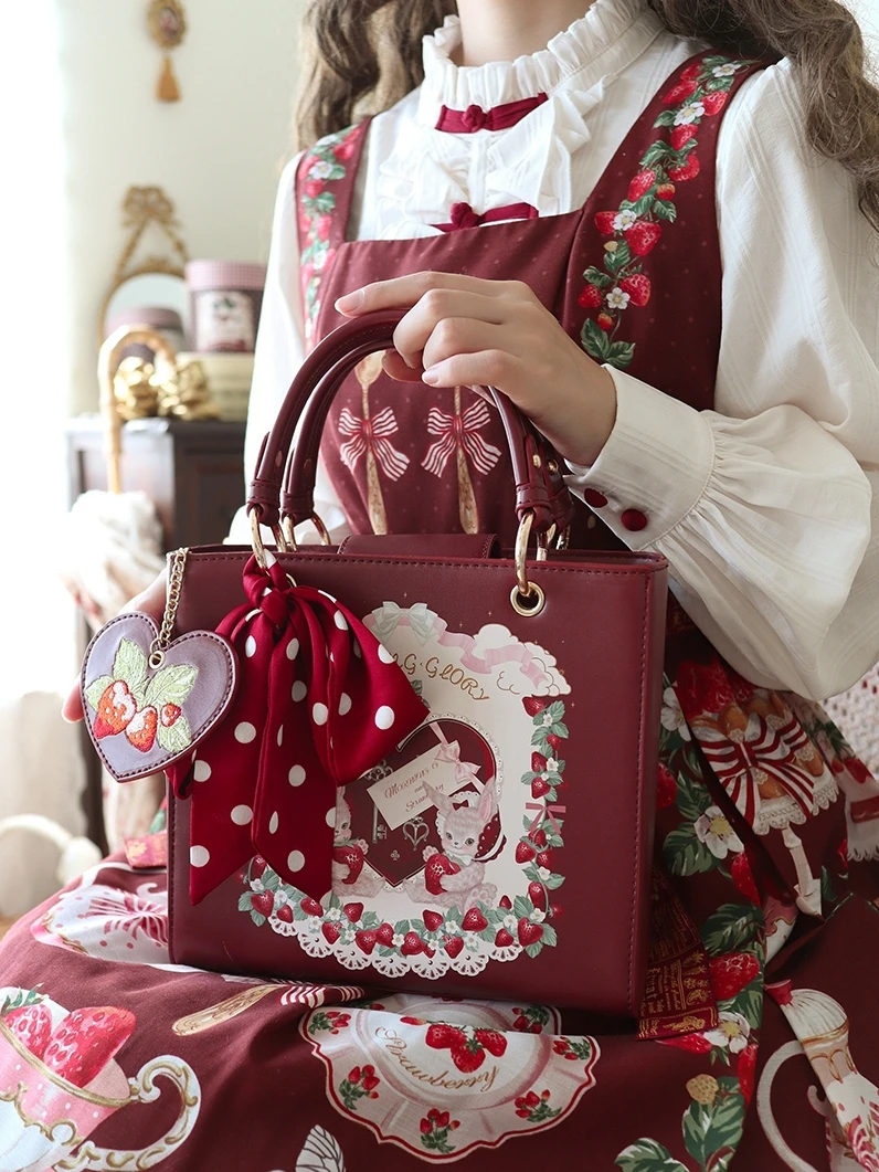 

Harajuku Original Berry Rabbit Retro Lolita Crossbody Single Shoulder Handbag Cute Small Square Wedding Bag Daily Clothes