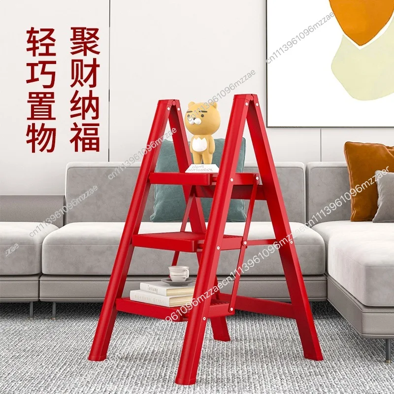 High-grade Multi-functional Red Ladder Festive Non-slip Household Folding Herringbone Widened Flower Stand Ladder