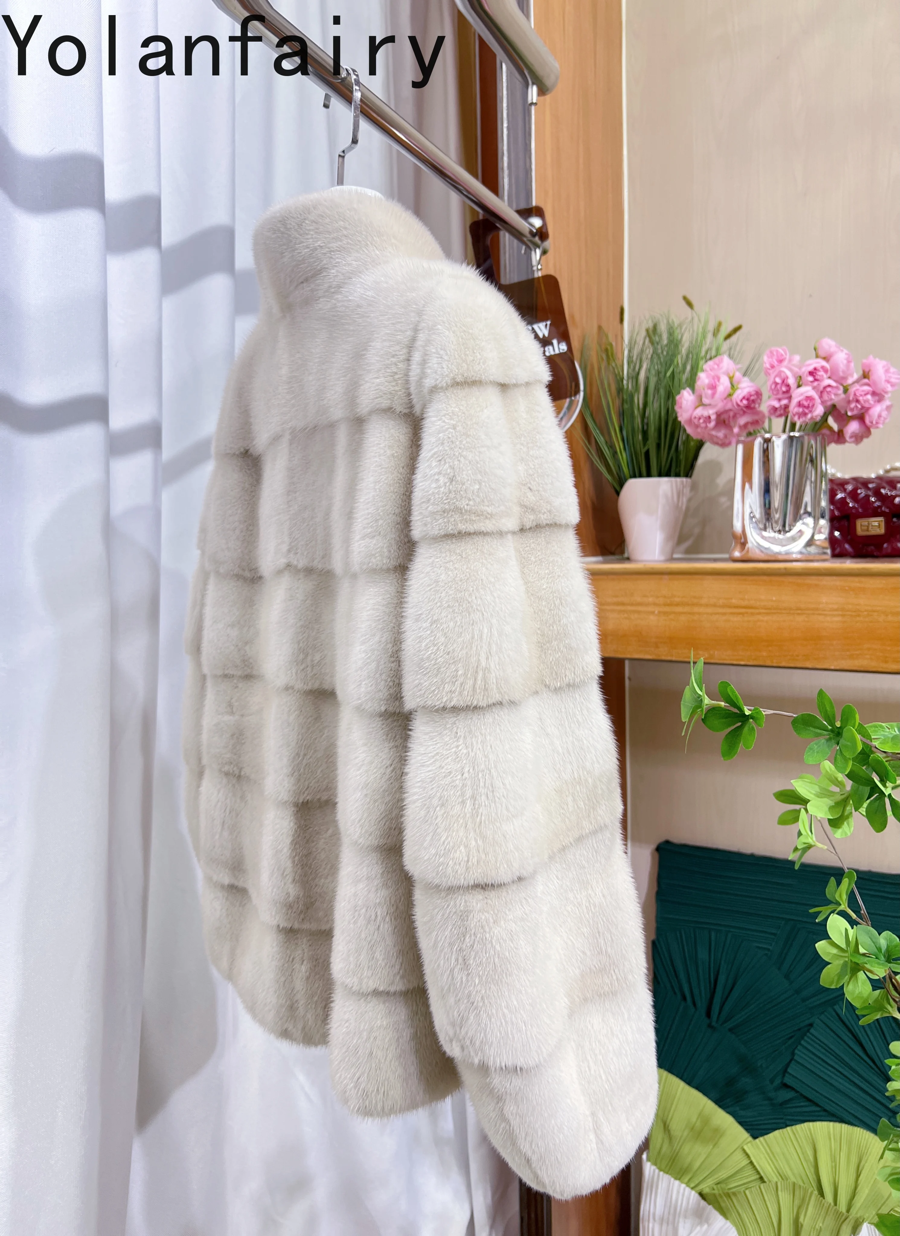 เสื้อแจ็คเก็ตขนมิงค์นำเข้า YOLANFAIRY สำหรับผู้หญิง ฤดูหนาว แบบสั้น สง่างาม คอตั้ง ขนแท้ เสื้อโค้ทขนสัตว์สำหรับผู้หญิง เสื้อคลุมตัวนอก Abrigos Mujer