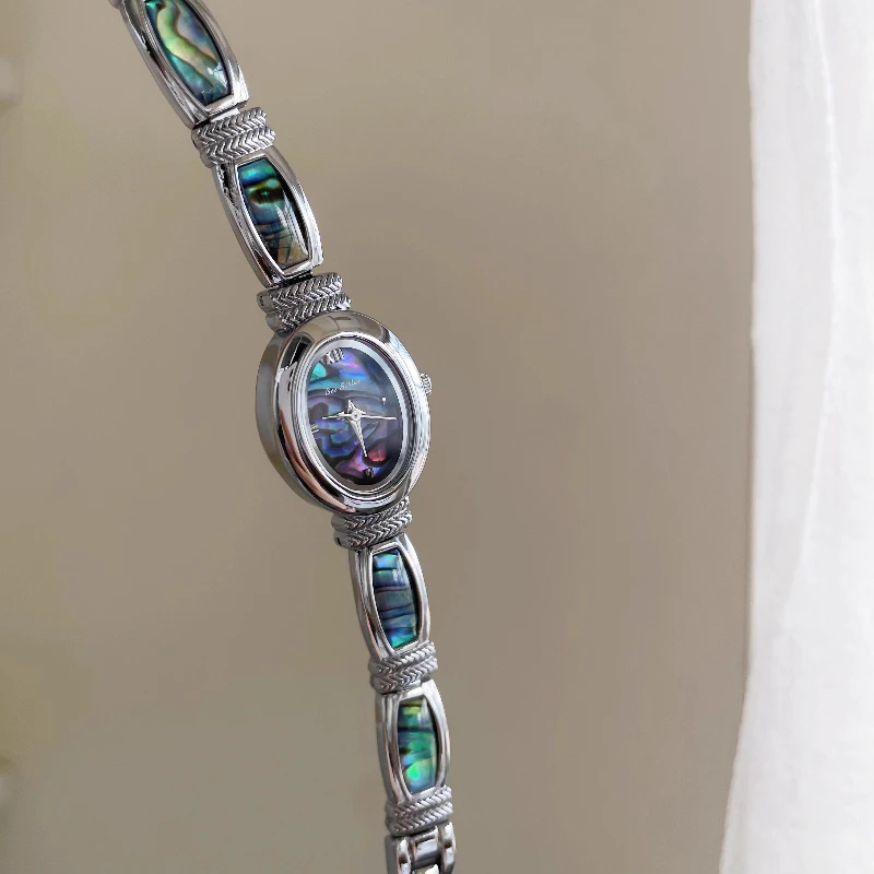 Unconventional Watch Abalone Shell Oval Small Dial Women's Bracelet-Style Vintage Niche Quartz Timepiece Trendy Gift