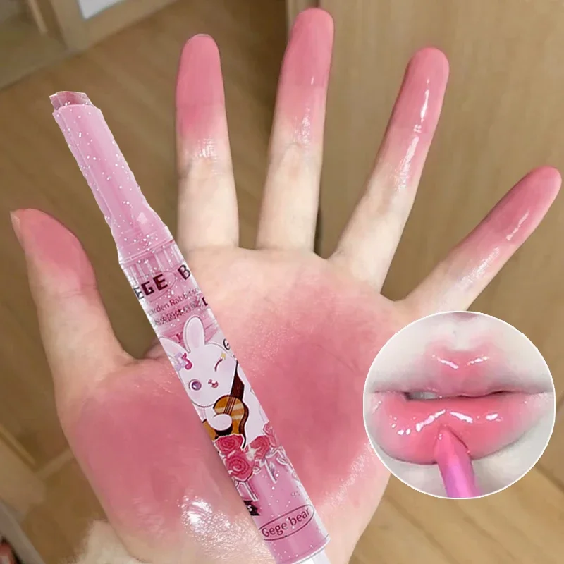 Waterproof Clear Jelly Heart-shaped Lip Gloss Lasting Hydrating Plumping Non-stick Cup Water-light Mirror Lipstick Pen Cosmetics