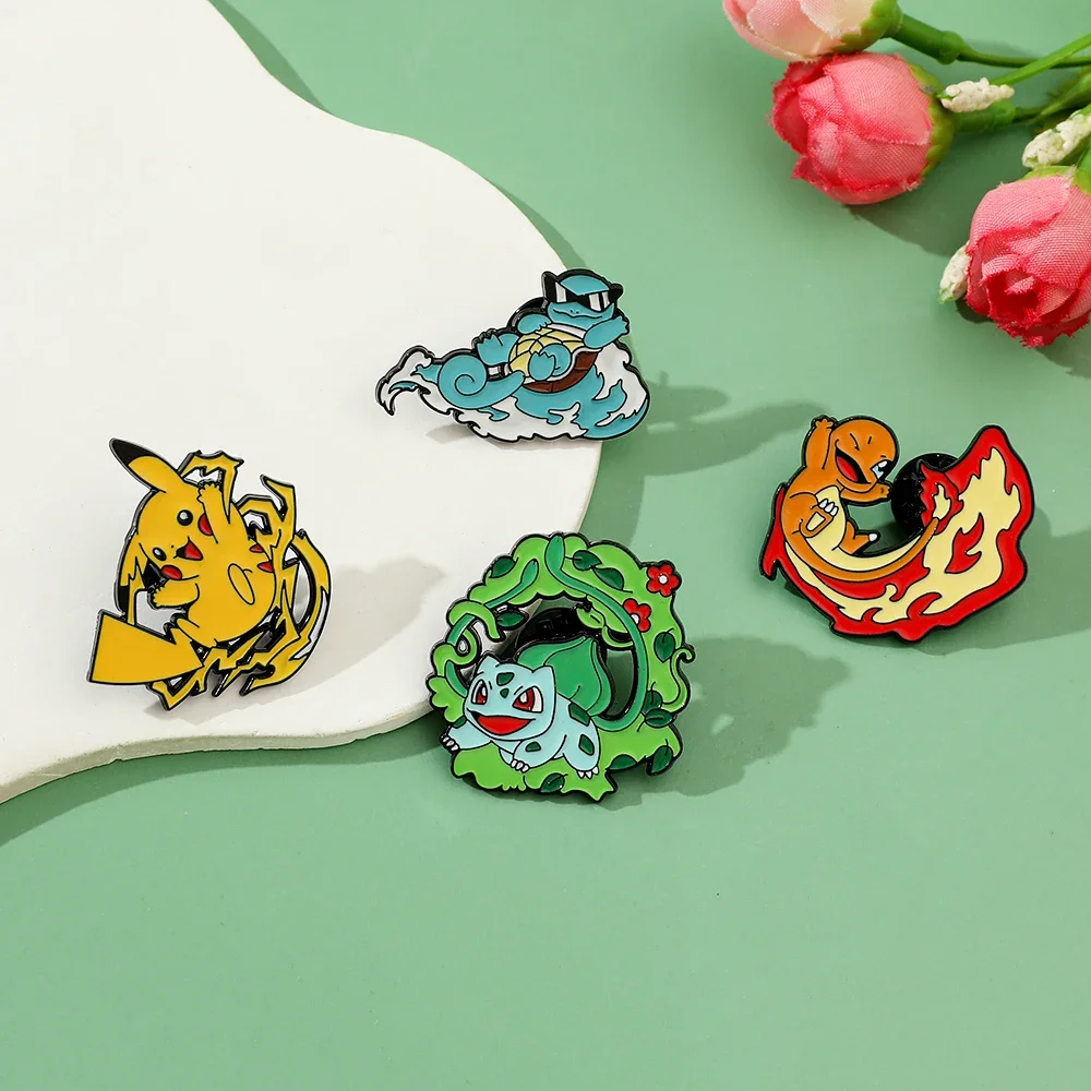 

4pcs cute cartoon creative personality pocket monsters Badge Animated character Enamel brooch Men's and women's Bag Accessories