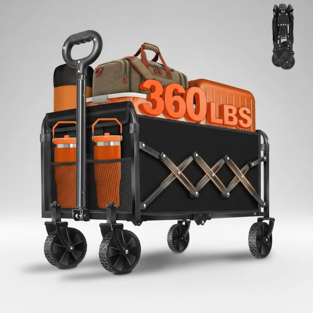 

Foldable Wagon Cart 360LBS Heavy Duty Portable Collapsible Utility Cart for Shopping Camping Outdoor Sports