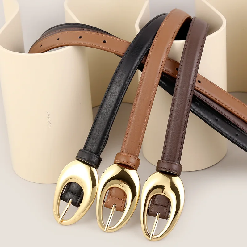 Women's leather belt 2023 new niche literary fashion all stitch buckle decorative denim belt female spot