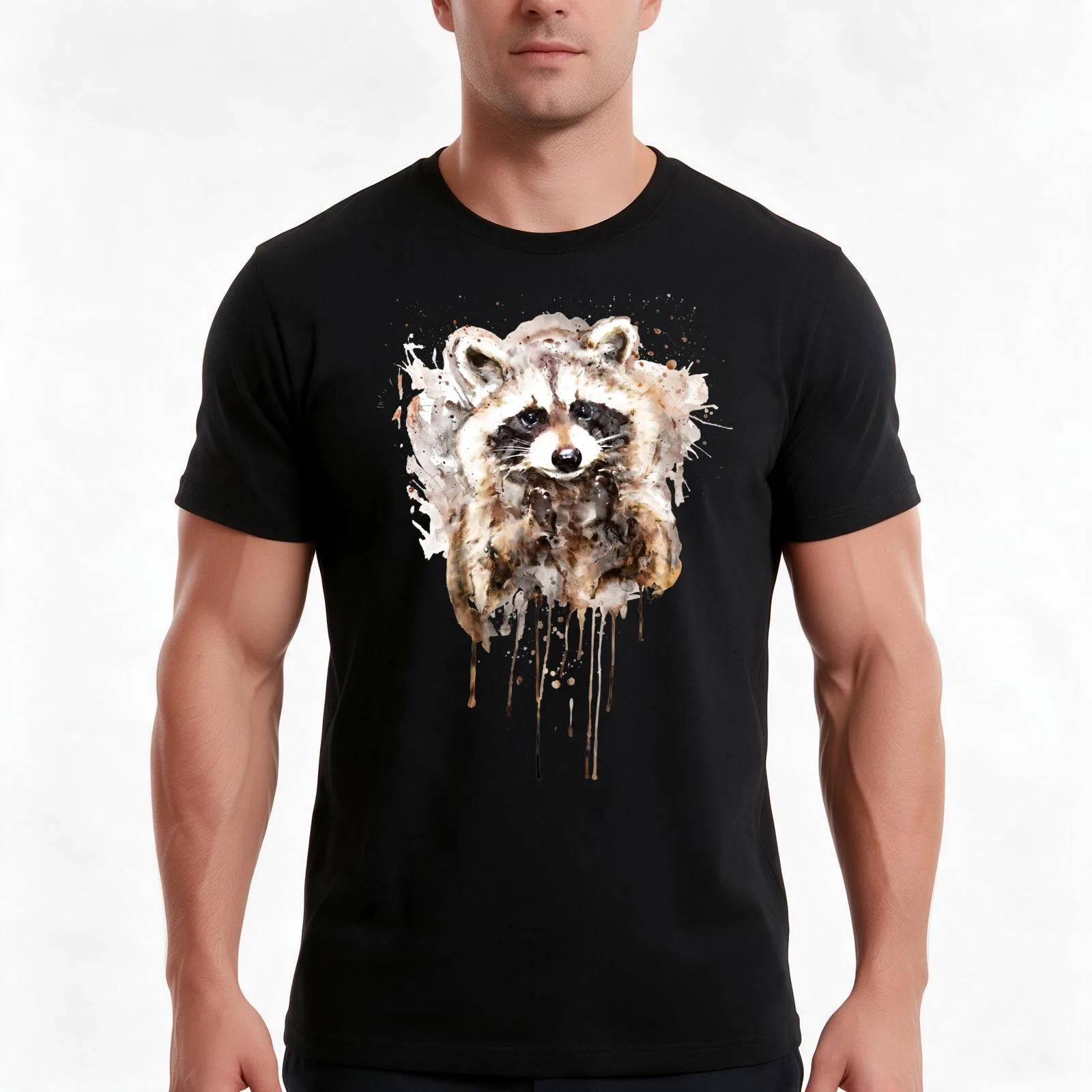 Begging Raccoon T-Shirt Summer Casual Cotton Tee Oversized Streetwear Tops Vintage Graphic Print Loose Fit Short Sleeve