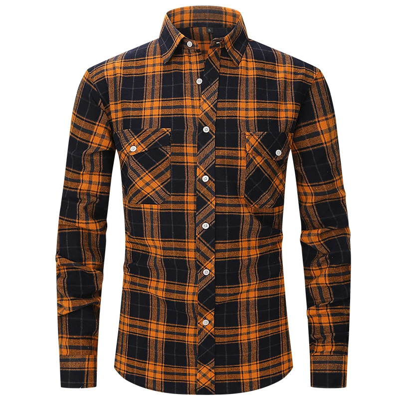 Flannel Plaid Shirts Mens Long Sleeved Button Down Shirts With 2 Pocket Lightweight Casual T-Shirts Spring Fall Outwear Workwear