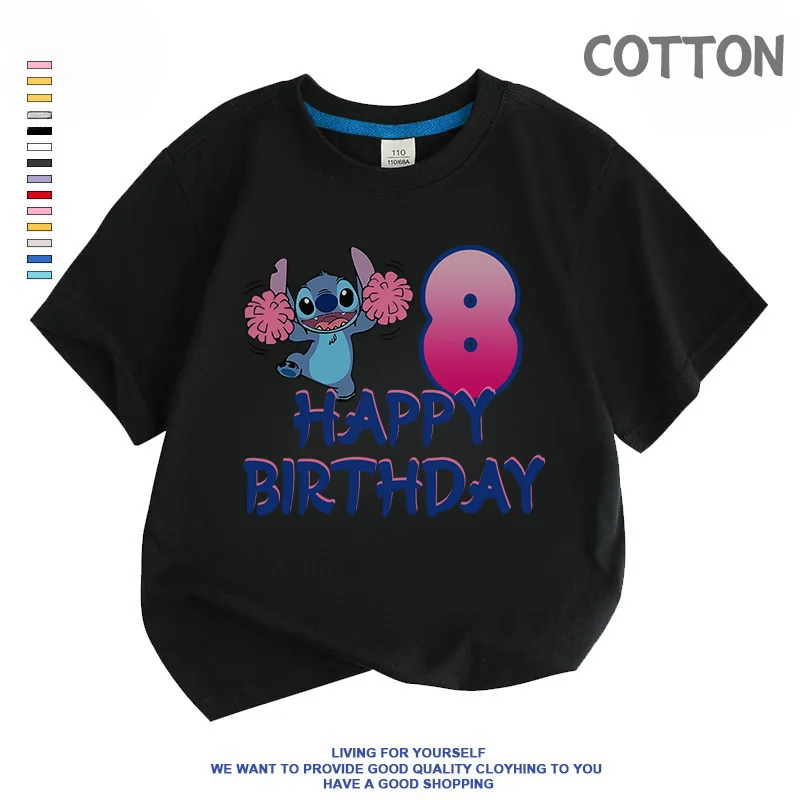 

Black Anime Lilo Stitch Children Birthday Number 1-14 T Shirt Kid cotton Boy Girl Casual Clothes Cartoons Kids T-shirts Tops Tee