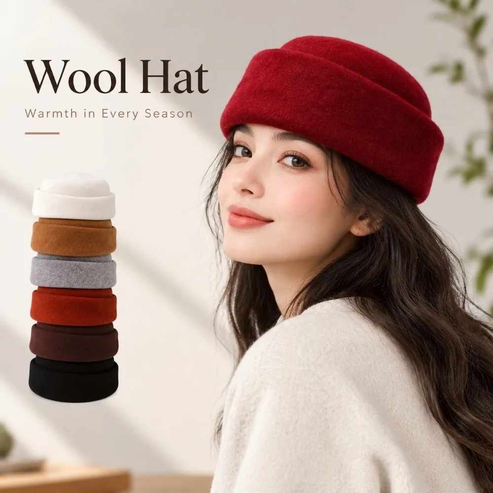 New Warm Insulation Dome Pillbox Hat Secure Fit Soft Texture Round Top Hat Wool Women Winter Hat Mal Events