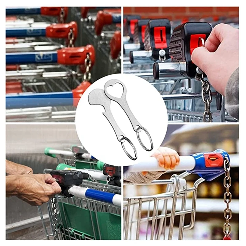 4 Pieces Of Stainless Steel Shopping Trolley Remover-Shopping Trolley Token As A Key Ring-Can Be Detached Directly