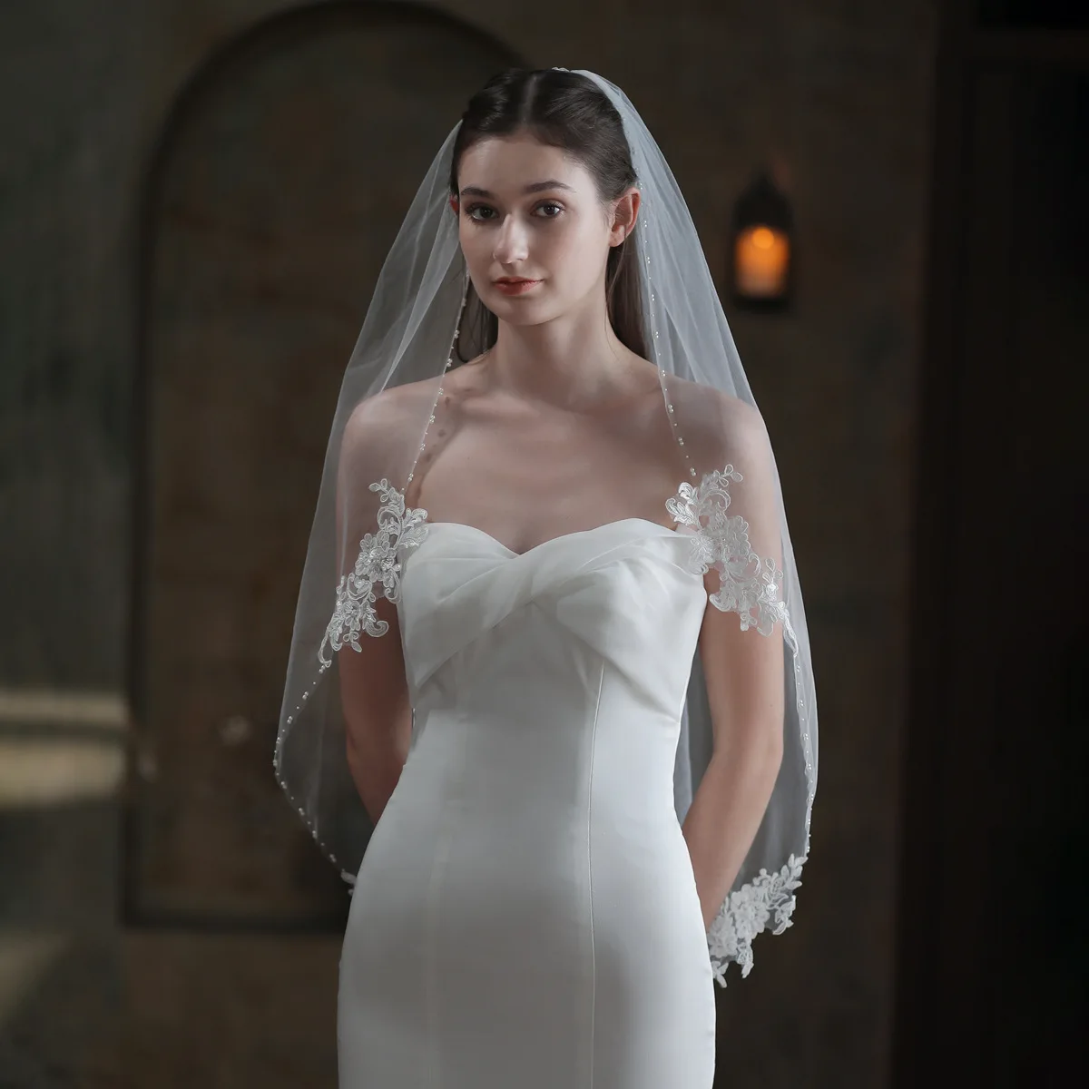 

V808 Little Daisy Mid-Length Double-Layer Bridal Veil Simple White Wedding Travel Photo Headpiece Wholesale