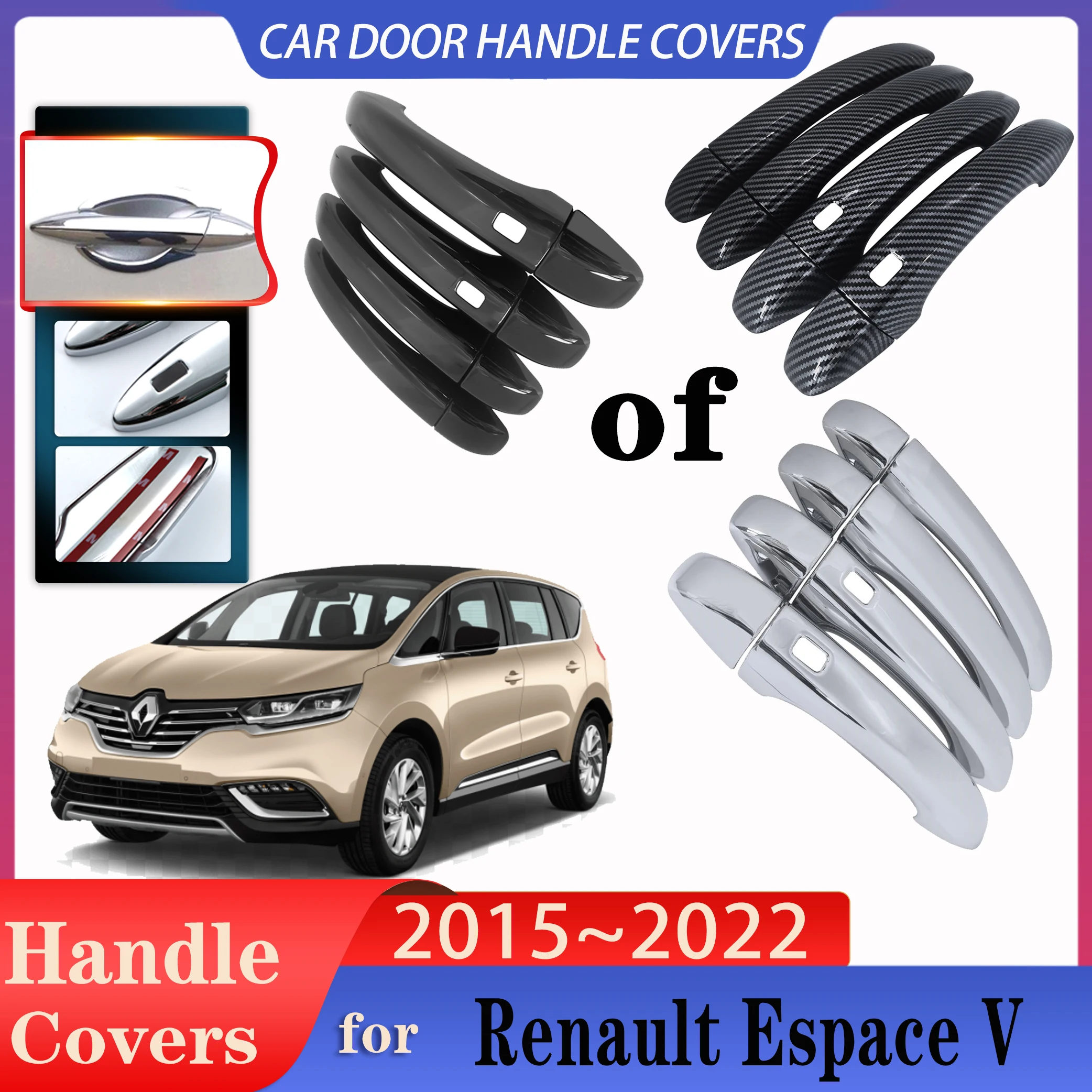 For Renault Espace V 2015~2022 Car Door Handle Covers Exterior Scratch Protective Decor Rustproof Stickers Trim Car Accessories