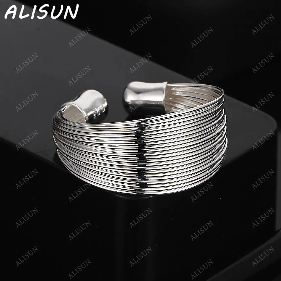 

ALISUN 925 Sterling Silver Brushed Wide Open Ring For Women Men Fashion Jewelry Charm Grace Wedding Engagement Accessories