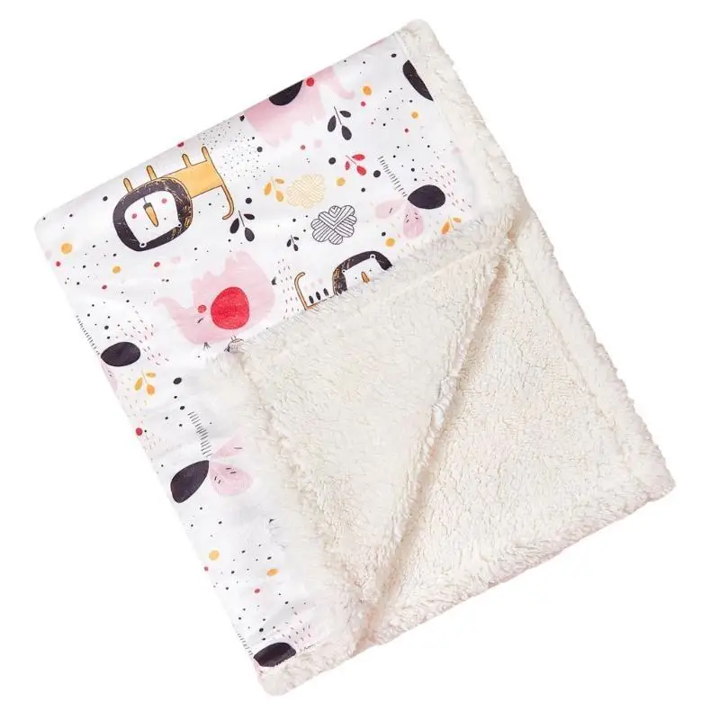 

U13F Warm Infant Blanket Cartoon Print Newborns Stroller Cover Breathable Quilt 2-Layer Bath Towel for Daycare or Preschool