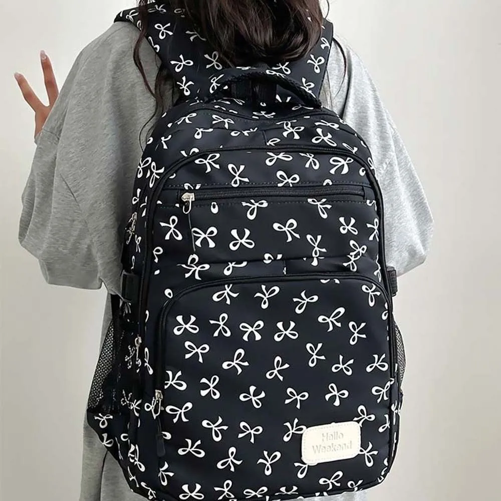 

Daypack Three-piece School Bag Set Casual with Pen Bag Nylon Bow Backpack Scratch Prevention Crossbody Bag Students School Bag