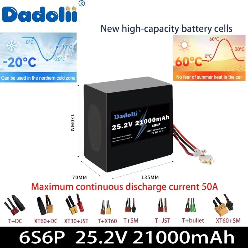 

24V lithium battery pack 6S6P 25.2V24Ah, continuous maximum current 50A, lifespan 1200 times, suitable for electric scooters